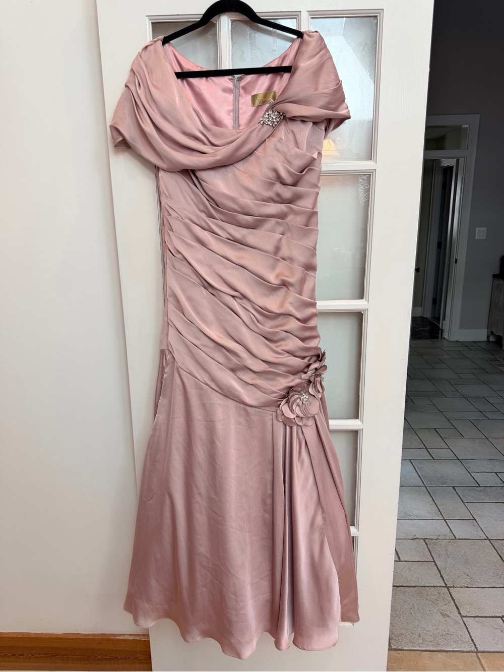 Jade Couture Elegant Dusty Rose Draped Gala Formal Evening Dress Gown Size 12